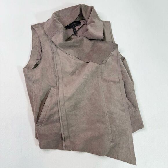 BCBGMaxAzria Vest Womens Medium Fabian DArk Gray Faux Suede Moto Assymettrical - Picture 1 of 8